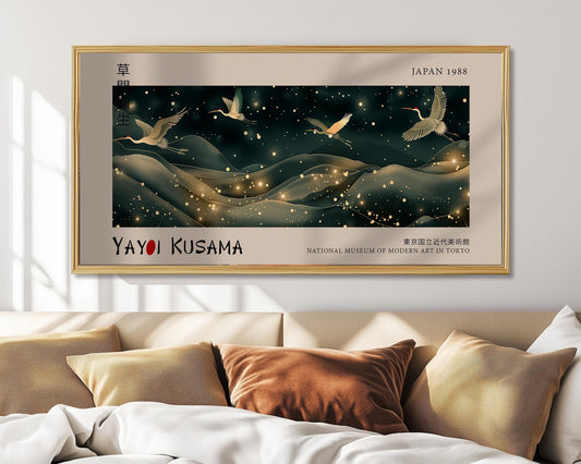 Japanese Flying Cranes Print: Yayoi Kusama Inspired Asian Decor