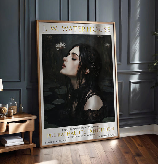 Romantic Pre-Raphaelite Waterhouse Print - Vintage Art Poster Ophelia Dark Academia, Gothic Home Wall Décor