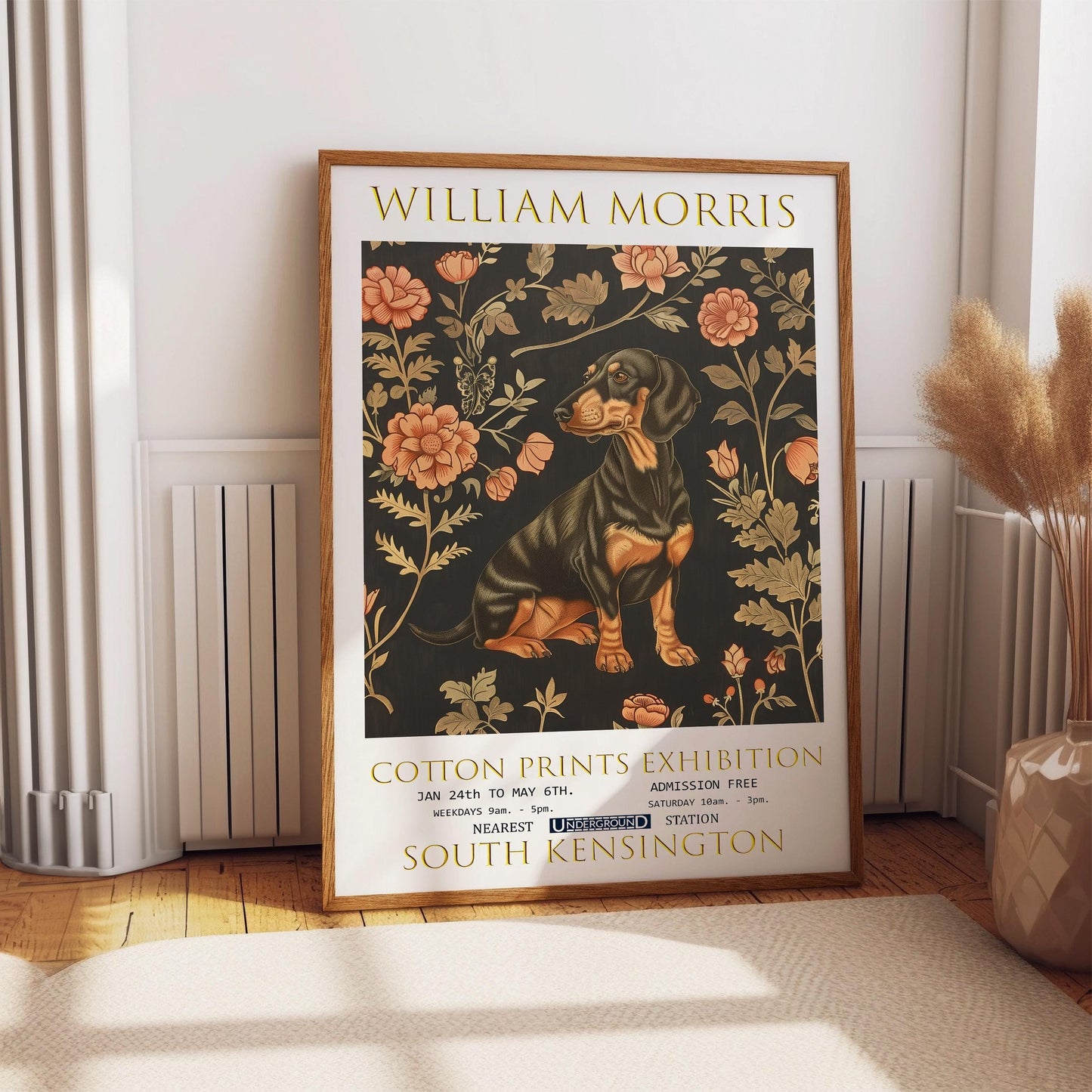 William Morris Dachshund Print – Vintage Floral Art on Premium Matte Paper