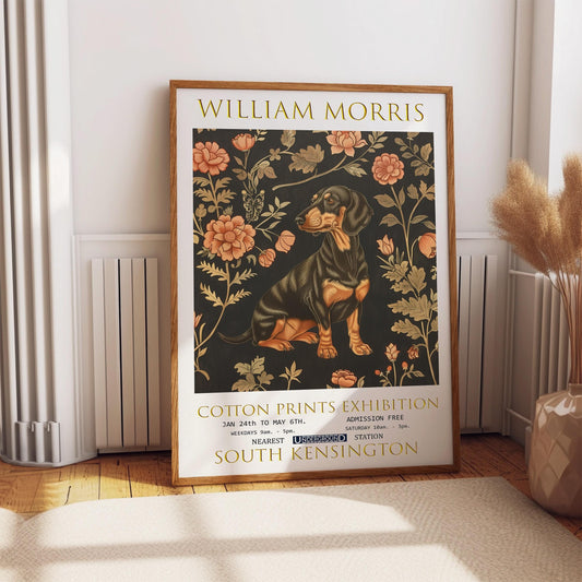 William Morris Dachshund Print – Vintage Floral Art on Premium Matte Paper