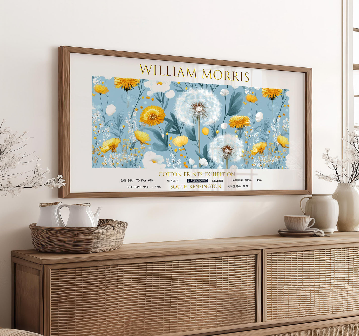 Print: William Morris Dandelion, Panoramic Botanical Wall Art