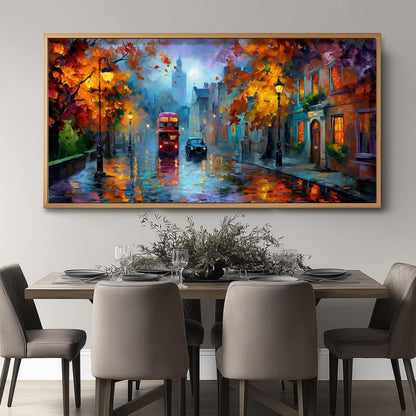 London Bus Art Print – Rainy London Wall Art – Panoramic Cityscape
