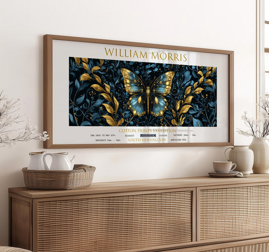 Print, William Morris Butterfly Panoramic, Vintage Botanical Floral Wall Art