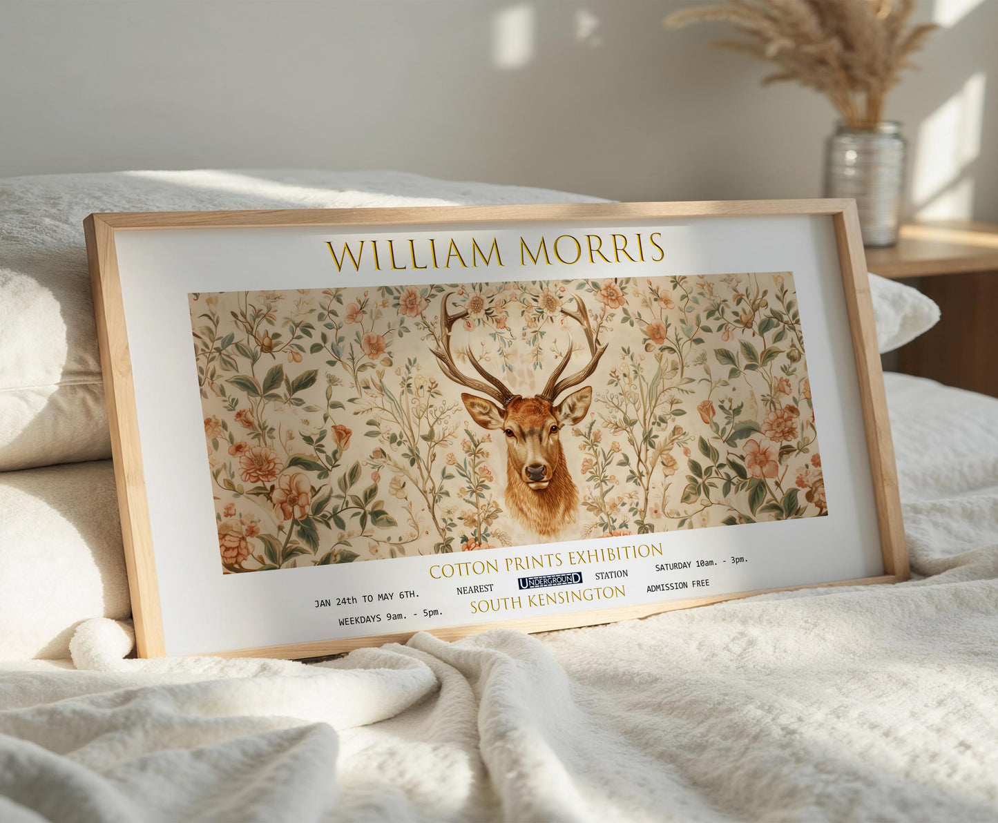 William Morris Stag Print: Vintage Floral Exhibition Art