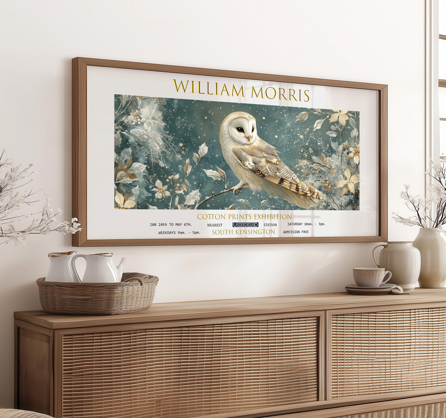 Print: William Morris Owl Panoramic, Vintage Botanical Exhibition Art