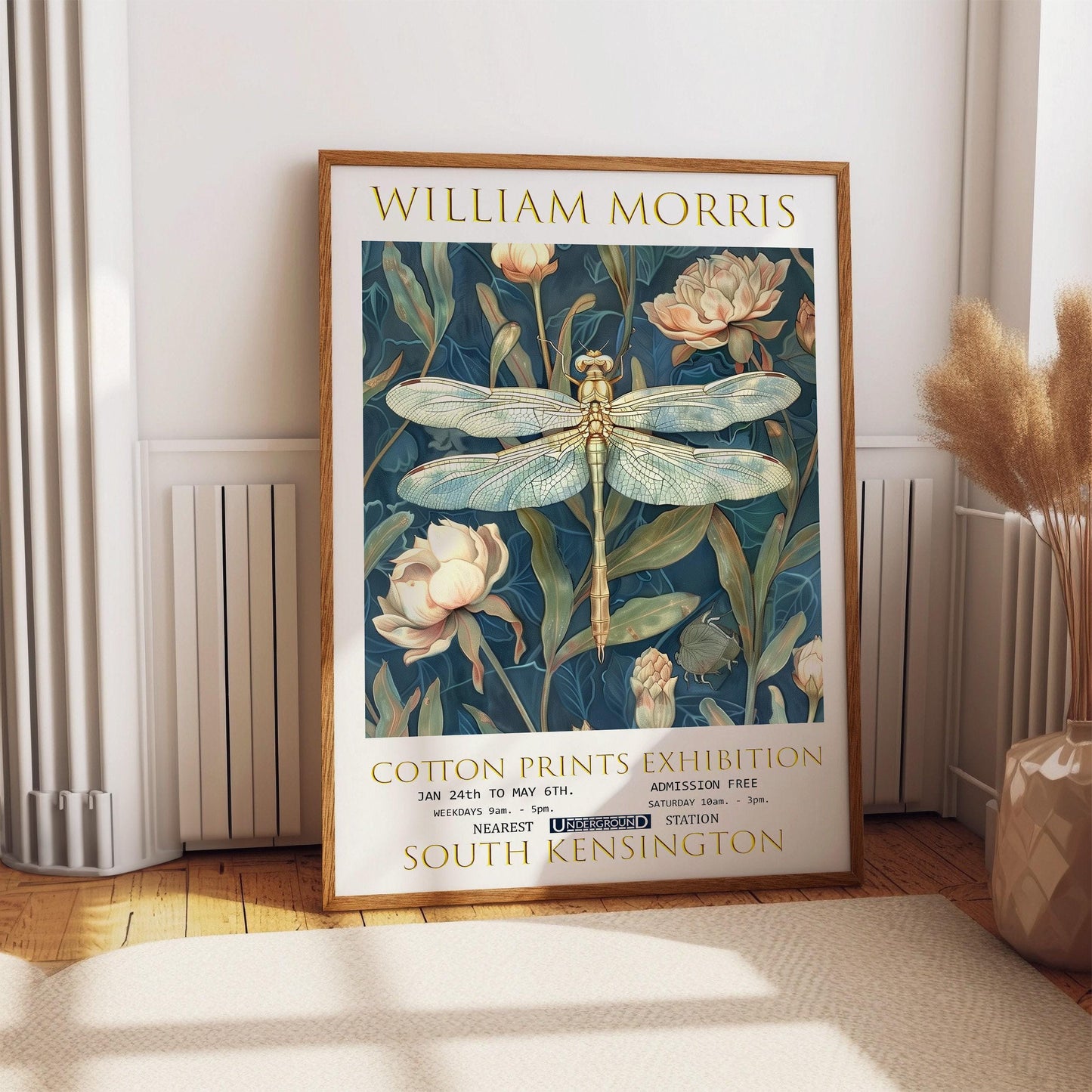 William Morris Dragonfly Print: Vintage Floral Exhibition Poster