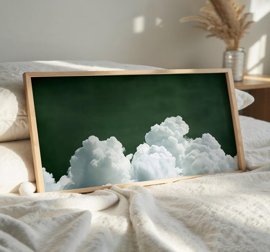 Forest Green Cloudscape Art Print: Moody Sky Panoramic Wall Art