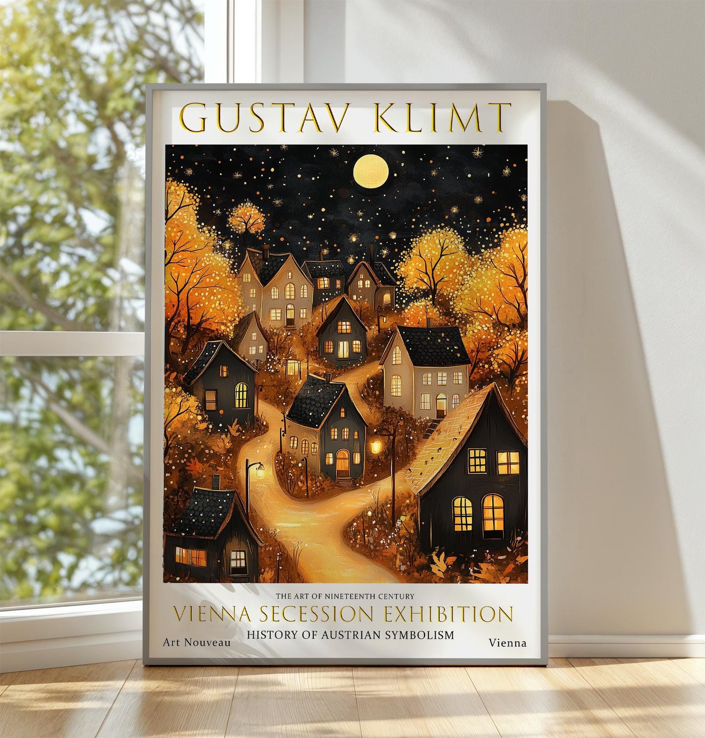 Gustav Klimt Village Night Print: Art Nouveau Vintage Poster