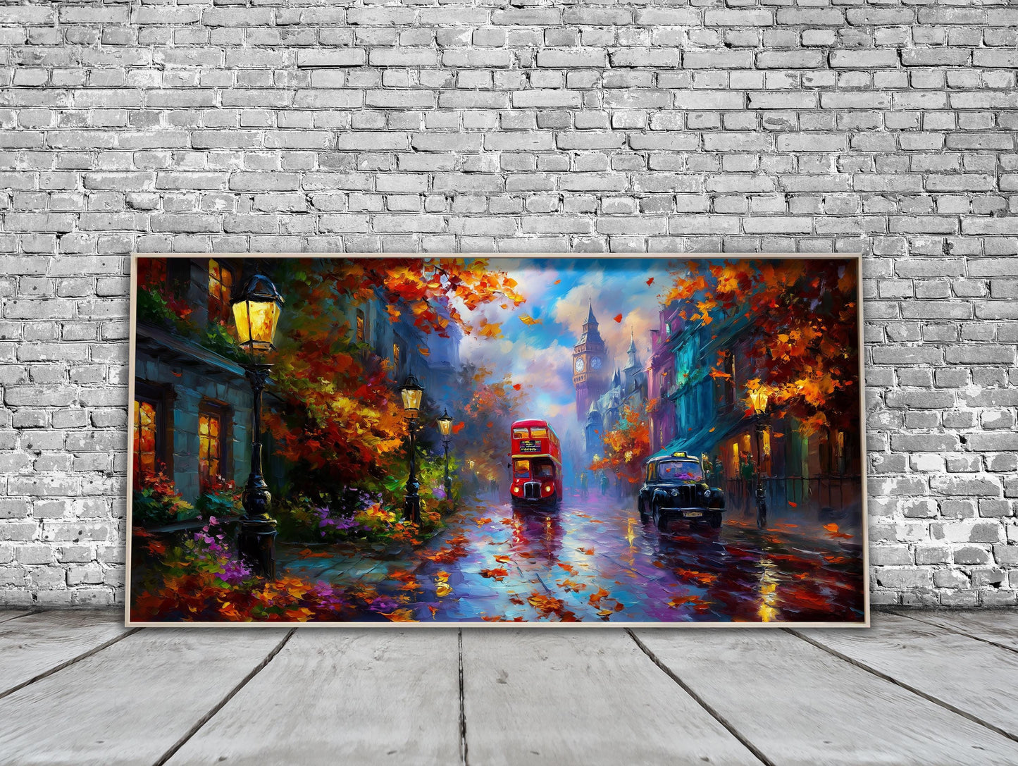 London Bus Art Print – Big Ben Wall Art – Rainy London Panoramic Print