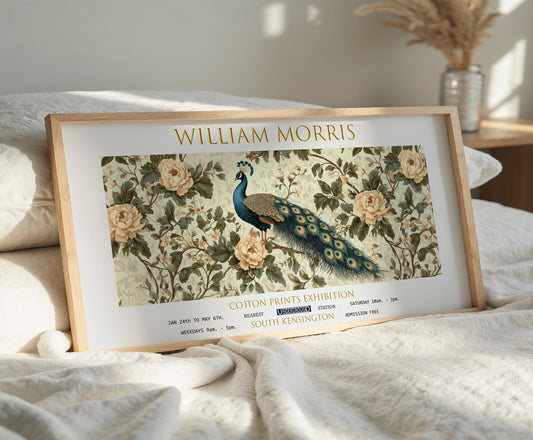 William Morris Peacock Print: Vintage Floral Panoramic Wall Art