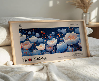 Yayoi Kusama Japanese Floral Print: Blue & White Botanical Art