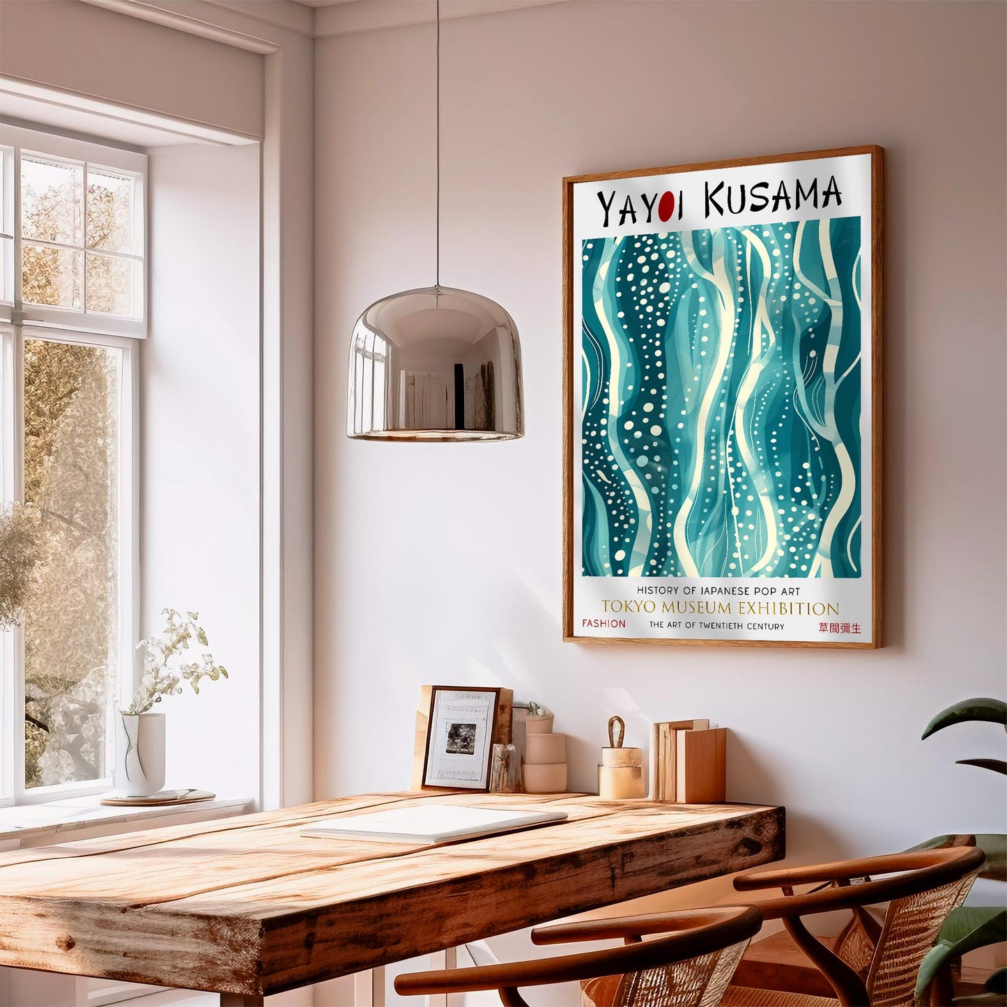 Teal Waves Polka Dots Japanese WALL ART PRINT Picture Poster