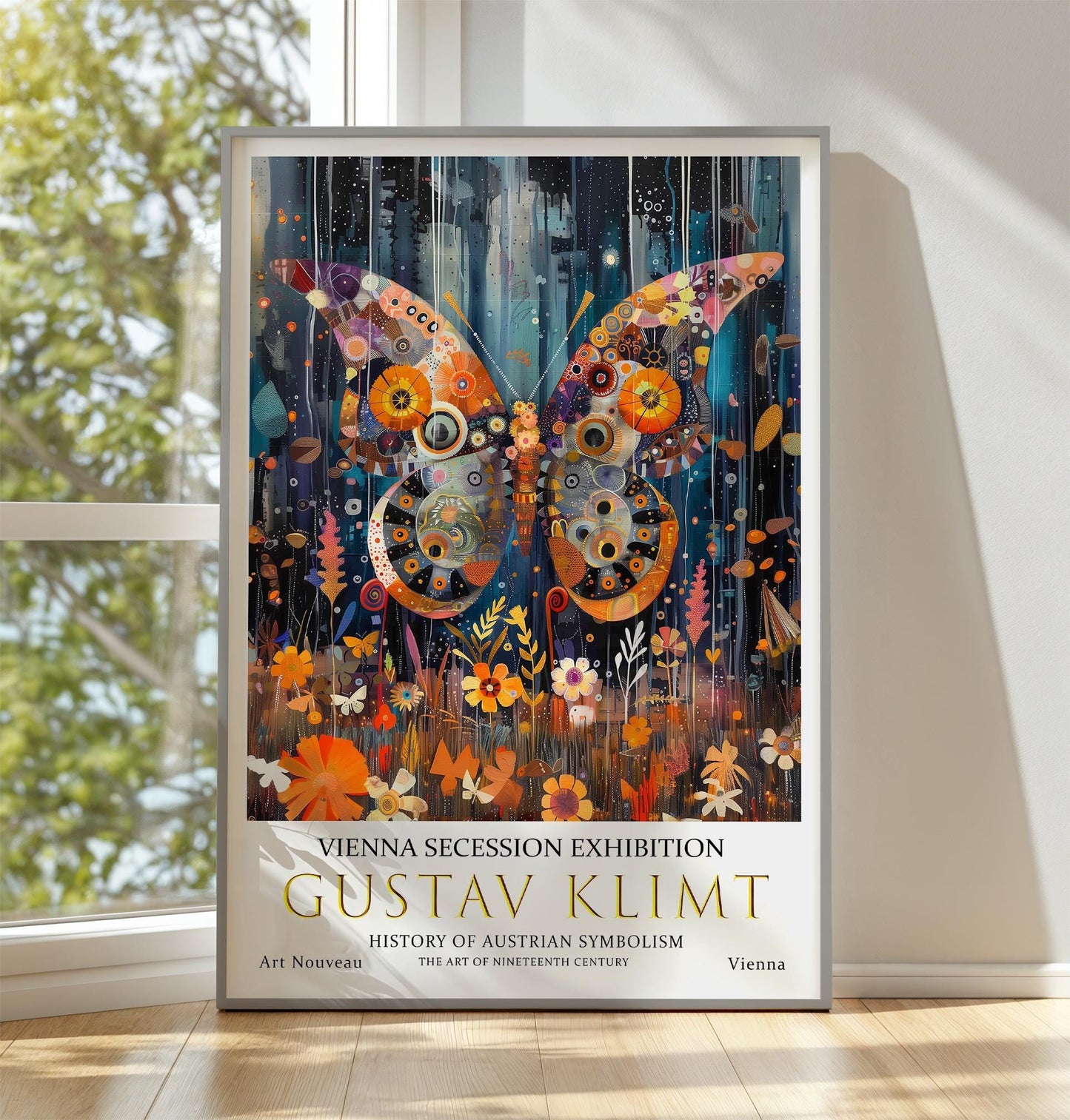 Gustav Klimt Art Print – Butterfly Garden Poster | Art Nouveau Gold Leaf Artwork
