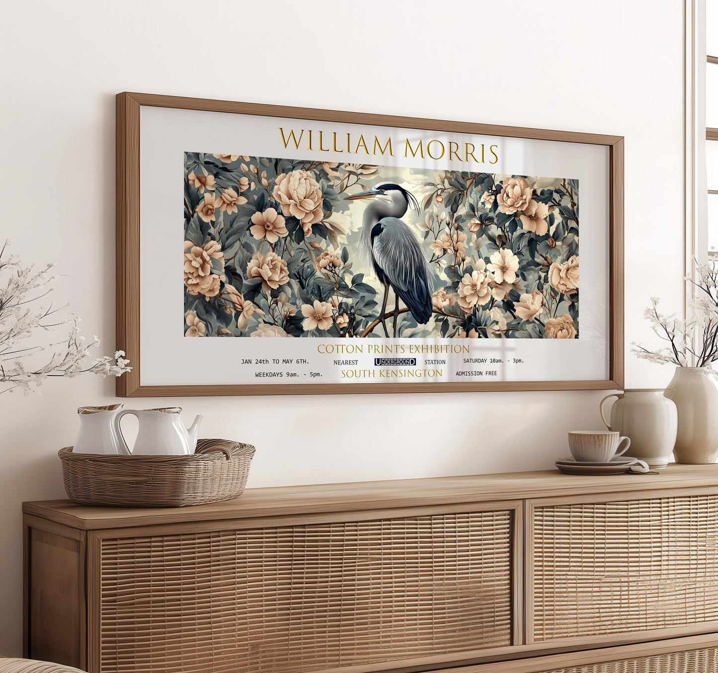 William Morris Heron Print: Vintage Botanical Wall Art