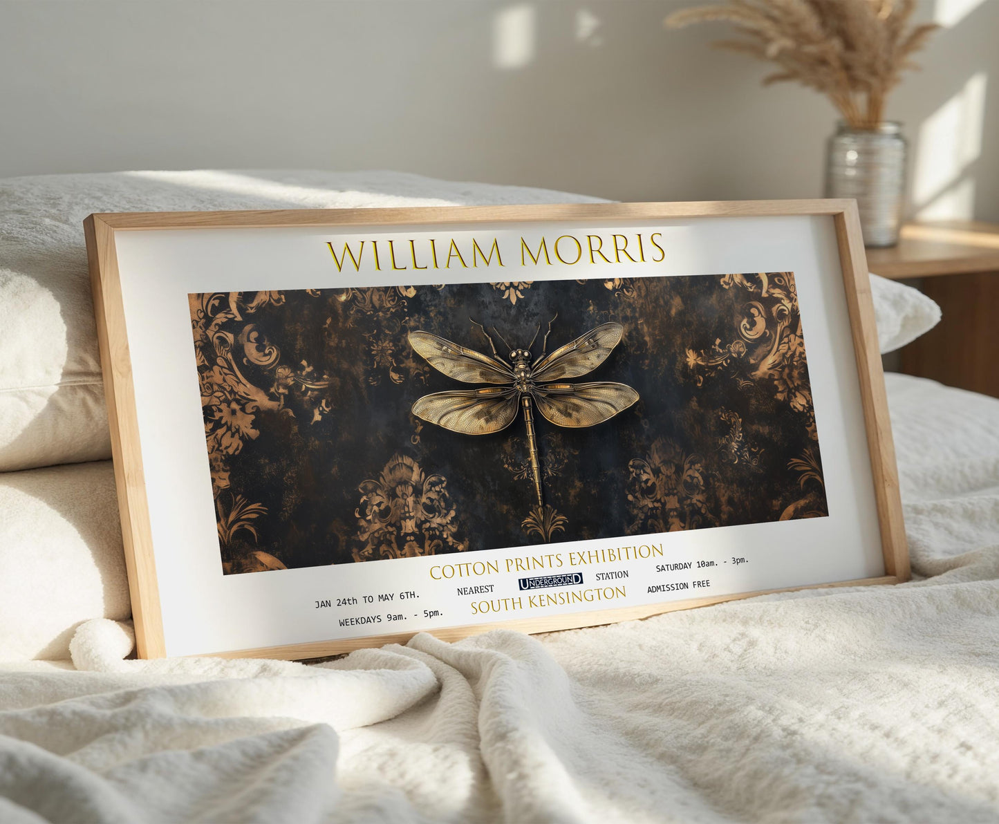 Panoramic Print, William Morris Dragonfly, Botanical Vintage Wall Art