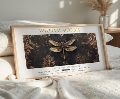 Panoramic Print, William Morris Dragonfly, Botanical Vintage Wall Art
