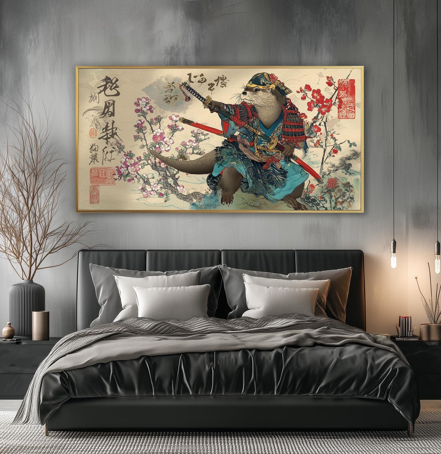 Samurai Otter Panoramic Print: Japanese Ukiyo-e Art