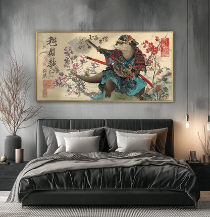 Samurai Otter Panoramic Print: Japanese Ukiyo-e Art