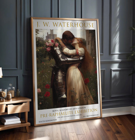 J.W. Waterhouse Knight and Lady Print: Pre-Raphaelite Vintage Art