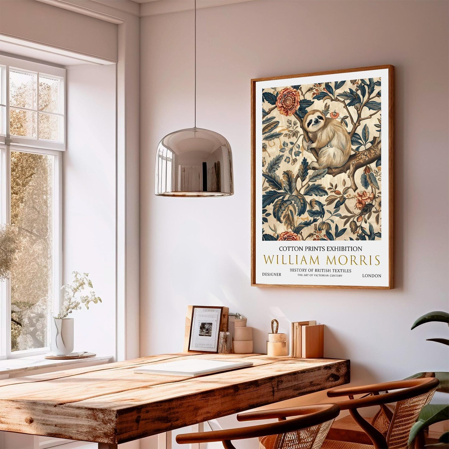 William Morris Sloth Art Print: Vintage Floral Textile Design