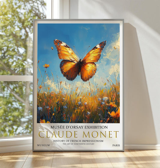 Claude Monet Butterfly Print: Vintage Summer Meadow Art