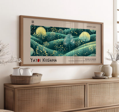 Yayoi Kusama Inspired Japanese Landscape Print: Green Asian Wall Art