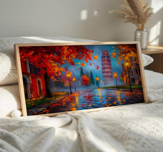 Leaning Tower of Pisa Art Print, Pisa Wall Art, Italy Panoramic Print, Colourful Autumn Decor, Travel Wall Art