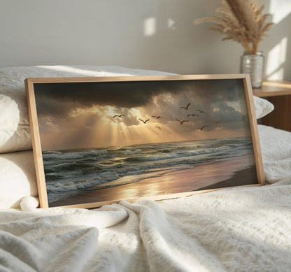 Golden Beach Seascape PANORAMIC WALL ART Unframed Picture Print