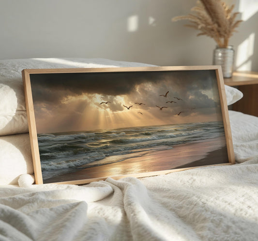 Golden Beach Seascape PANORAMIC WALL ART Unframed Picture Print