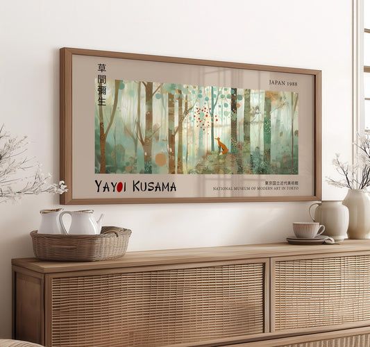Yayoi Kusama Panoramic Print – Fox in Forest – Japanese Wall Art