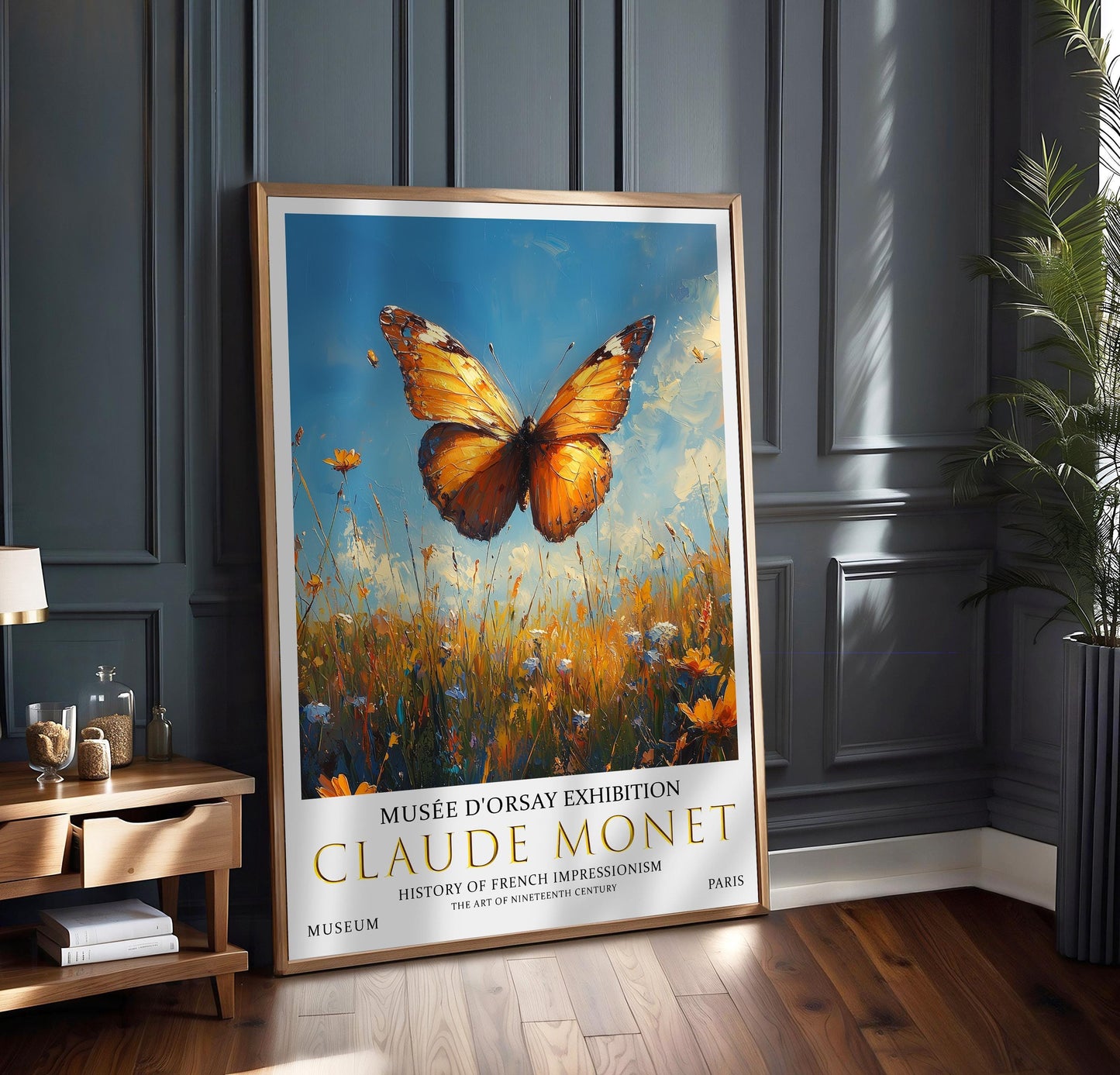 Claude Monet Butterfly Print: Vintage Summer Meadow Art