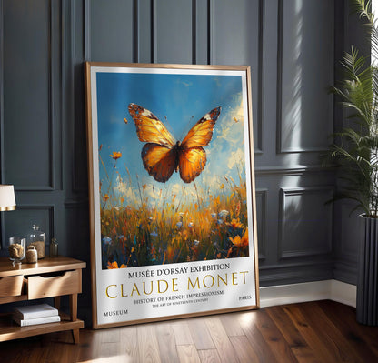 Claude Monet Butterfly Print: Vintage Summer Meadow Art