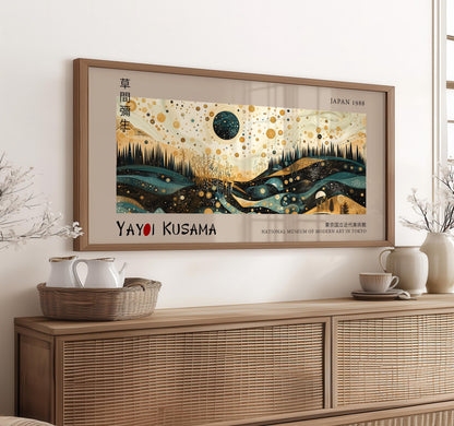 Yayoi Kusama Inspired Japanese Starry Night Landscape Print