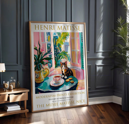 Matisse Style Cat Poster, Colourful Cafe Art Print
