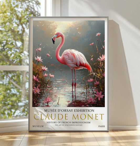 Pink Flamingo Poster – Claude Monet Oil Painting Vintage Wall Art