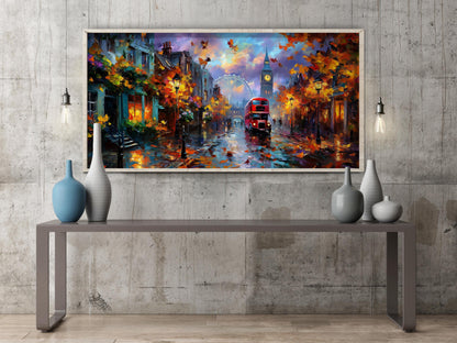 London Panoramic Print – Big Ben Wall Art – Rainy London Street Art