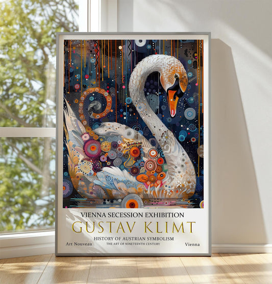 Gustav Klimt Print - Vintage Art Nouveau Poster | Gold Leaf Swan Artwork