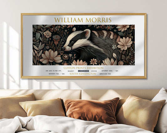 William Morris Badger Art Print: Vintage Floral Textiles, Panoramic Wall Decor