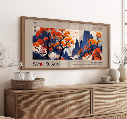 Japanese Landscape Art Print: Yayoi Kusama Inspired Pagoda Wall Art