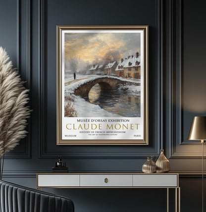 Victorian Winter Village Poster – Claude Monet Landscape Wall Art