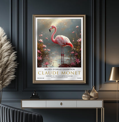 Pink Flamingo Poster – Claude Monet Oil Painting Vintage Wall Art