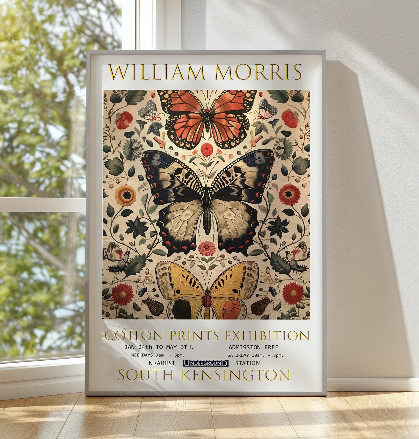 William Morris Wall Art – Vintage Floral Print With Classic Butterfly Motif