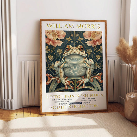Frog Botanical Print in William Morris Style: Victorian Floral Wall Art