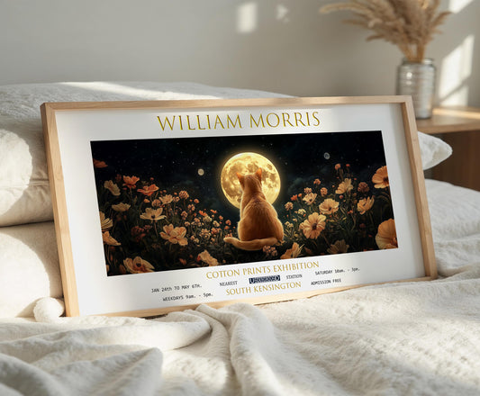 William Morris Cat & Moon Print: Vintage Celestial Art