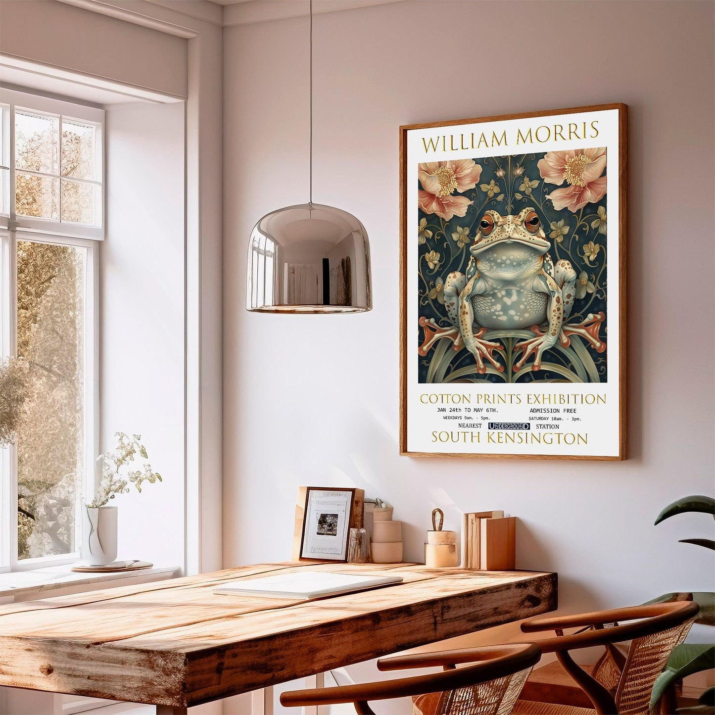 Frog Botanical Print in William Morris Style: Victorian Floral Wall Art