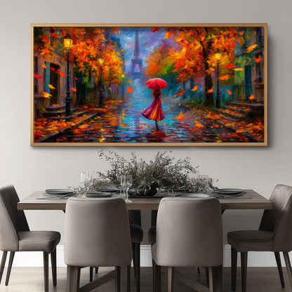Eiffel Tower Panoramic Print, Rainy Paris Art, Impressionist Oil Painting Style