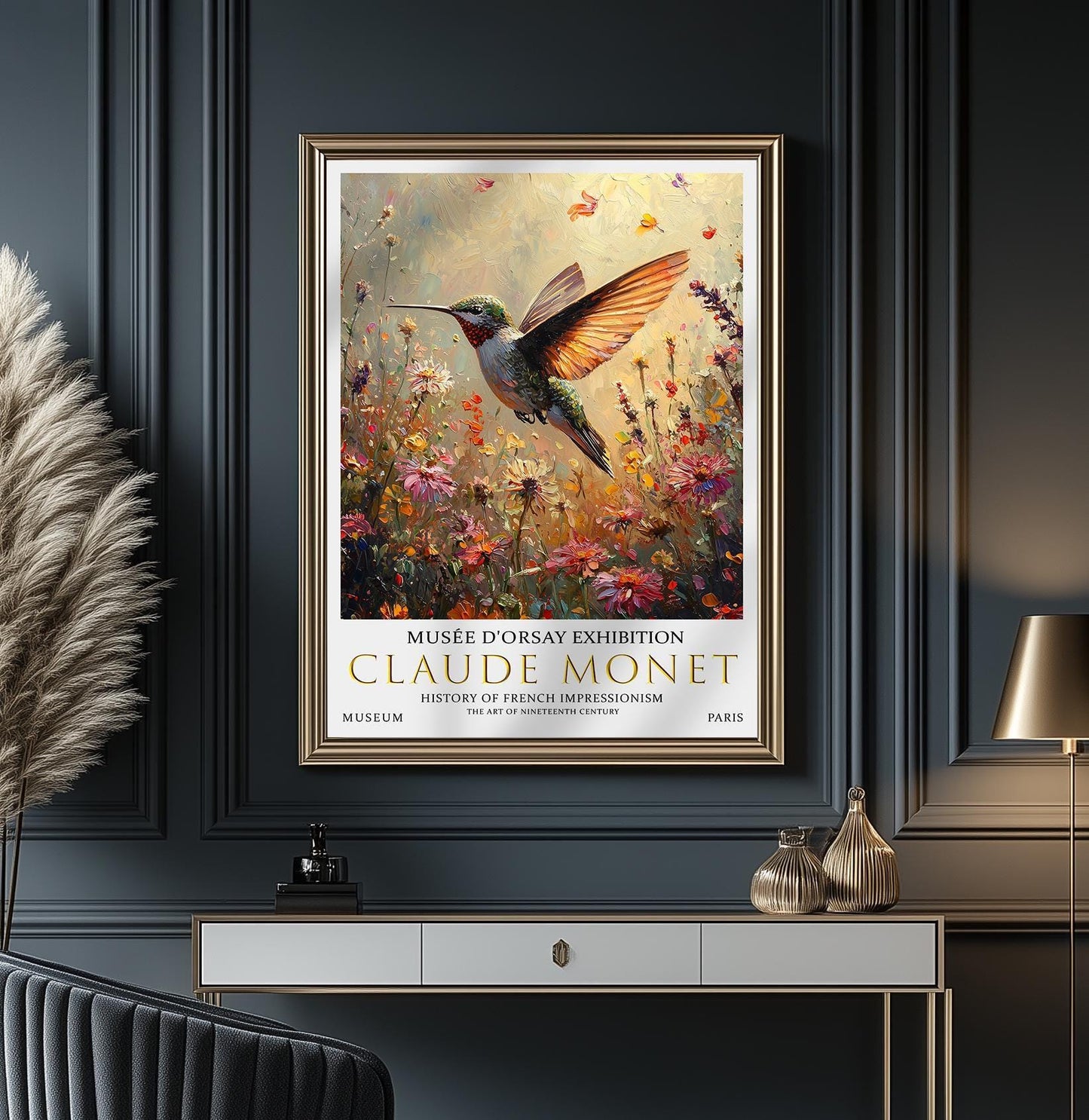 Vintage Claude Monet Poster – Hummingbird Impressionist Wildflower Art