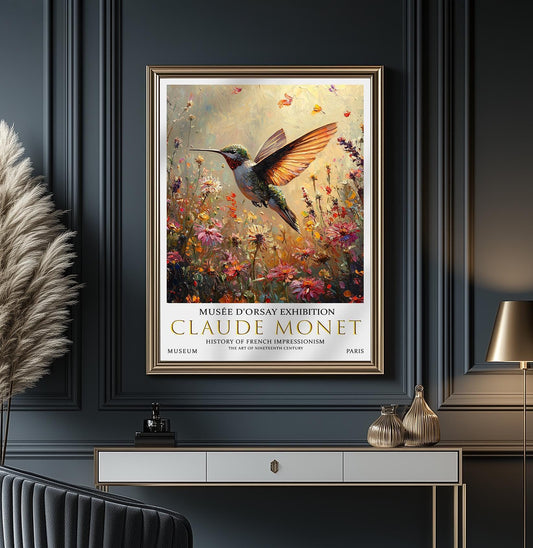 Vintage Claude Monet Poster – Hummingbird Impressionist Wildflower Art