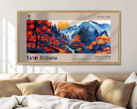 Yayoi Kusama Japanese Landscape Art Print: Vibrant Autumn Pagoda