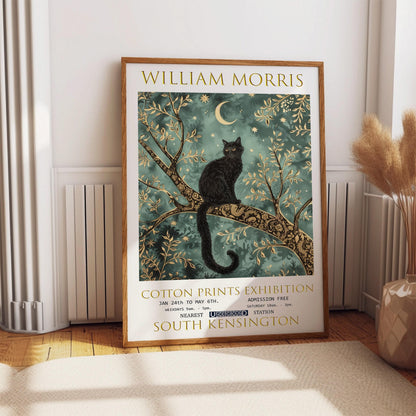 William Morris Black Cat Print: Vintage Floral Wall Art